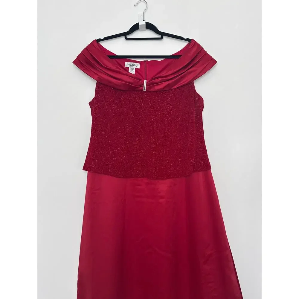Vintage 1990s Patra Woman Ruby Red Glitter Evening Dress Size 20